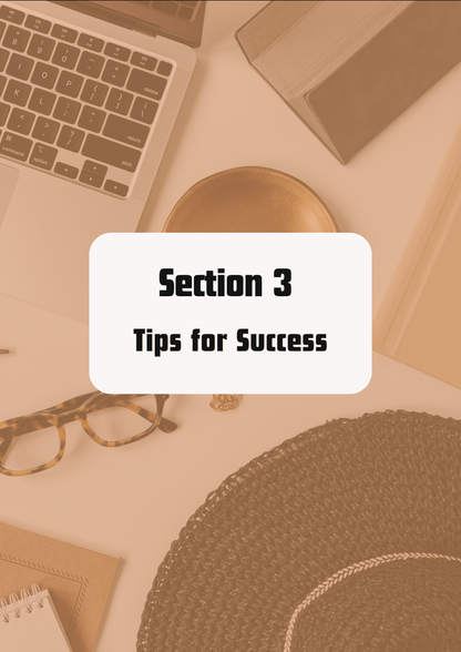 Section 3 Tips for Success in AI and Canva Mastery Guide with laptop and accessories