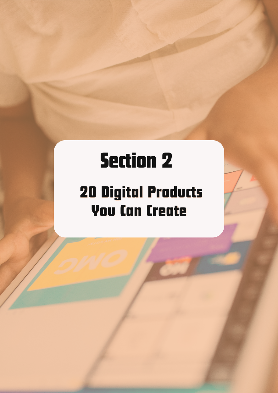 Section 2 of AI and Canva Mastery Guide showing 20 digital products you can create using AI and ChatGPT tools.