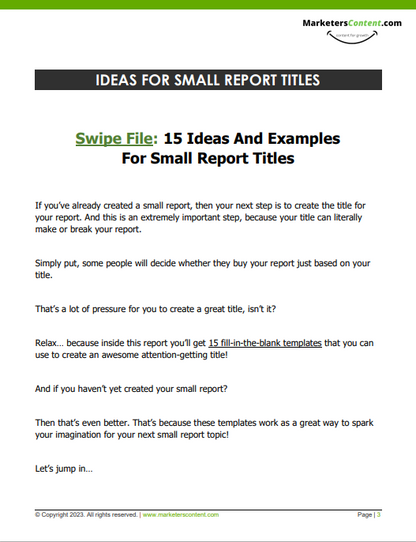 15 IDEAS FOR SMALL REPORT TITLES