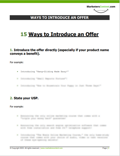 15 WAYS TO INTRODUCE AN OFFER