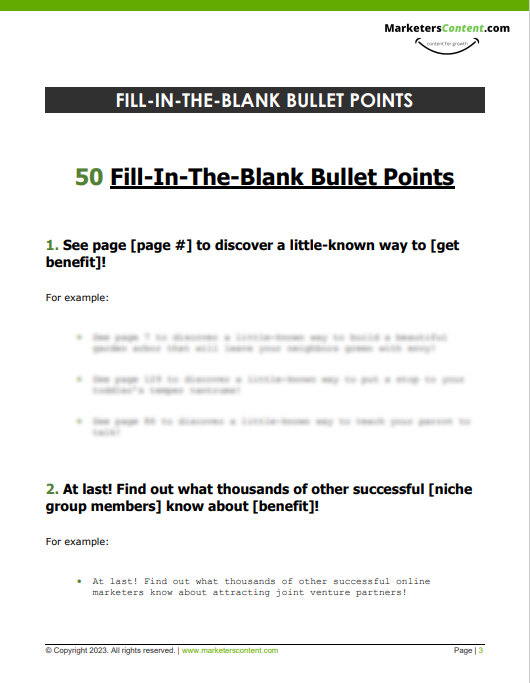 50 FILL-IN-THE-BLANK BULLET POINTS