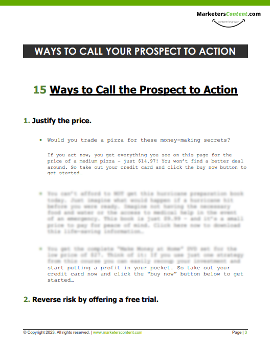 15 WAYS TO CALL THE PROSPECT TO ACTION