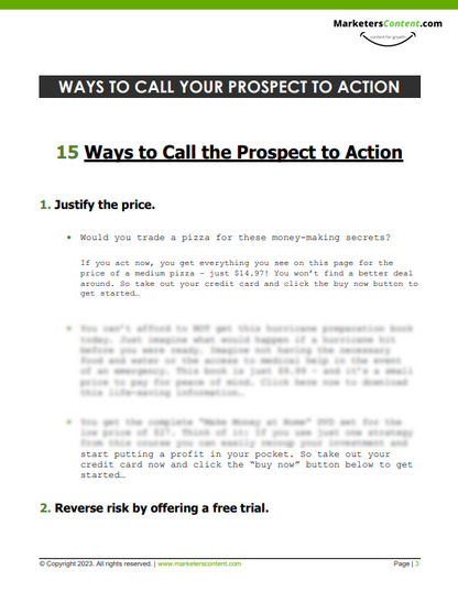 15 WAYS TO CALL THE PROSPECT TO ACTION