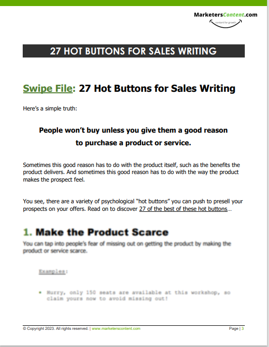 27 HOT BUTTONS FOR SALES WRITING