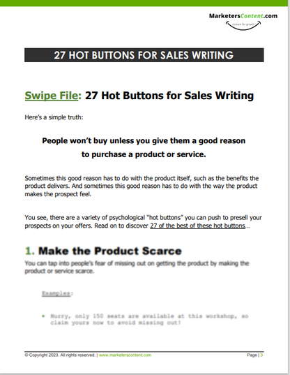 27 HOT BUTTONS FOR SALES WRITING