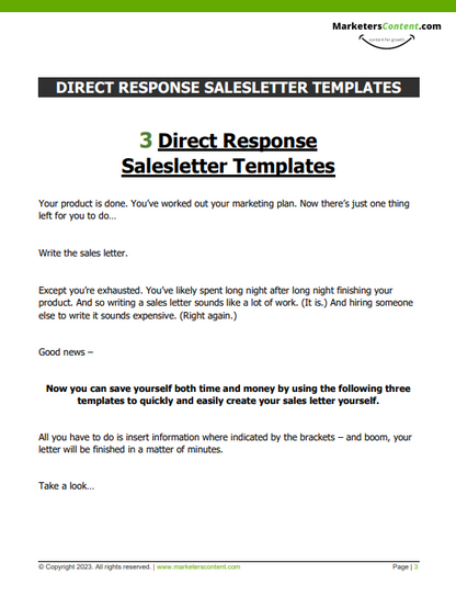 3 DIRECT RESPONSE SALESLETTER TEMPLATES